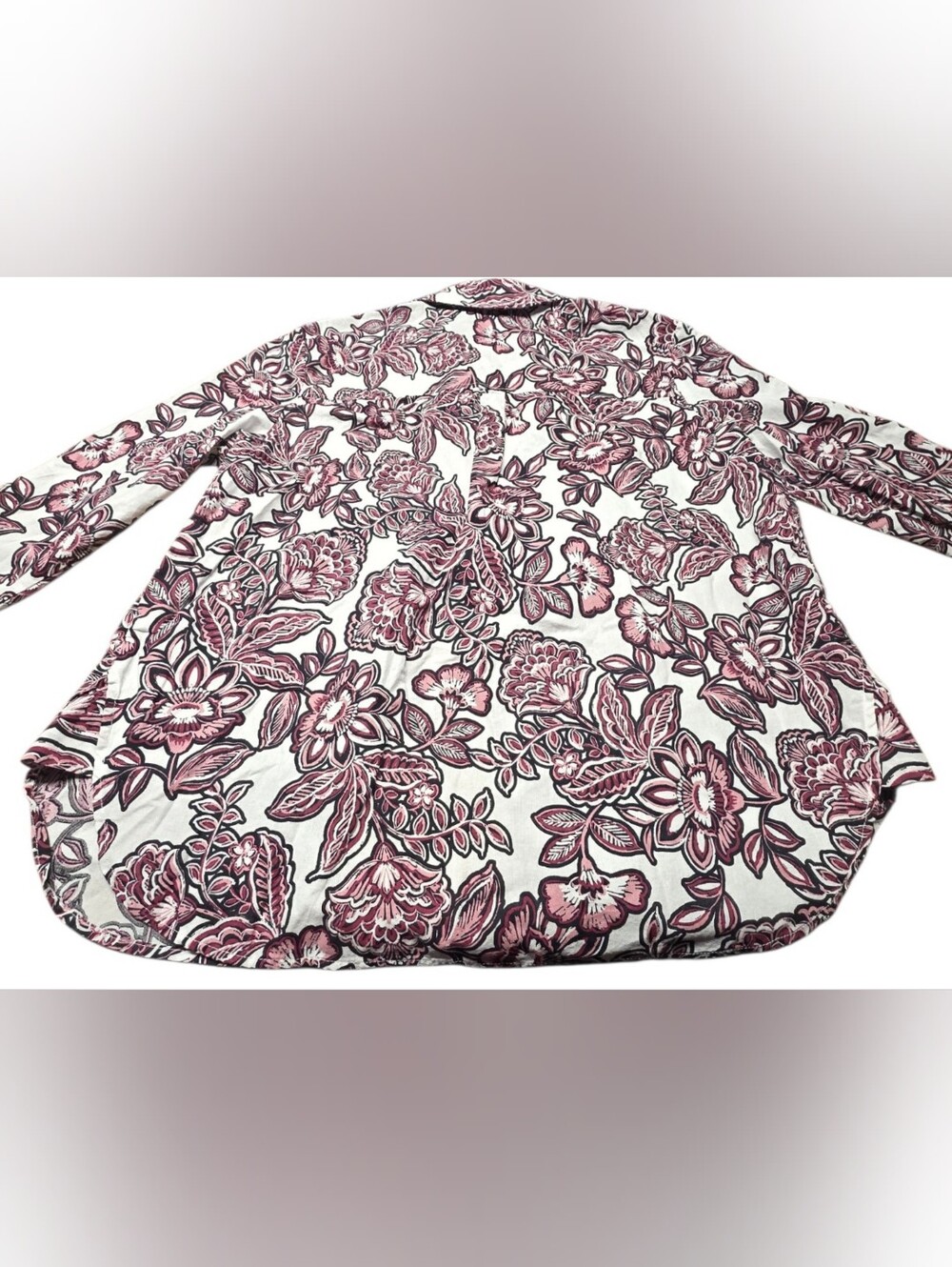 Christopher & Banks Button-Front Bold Burgandy Floral On White Shirt Large